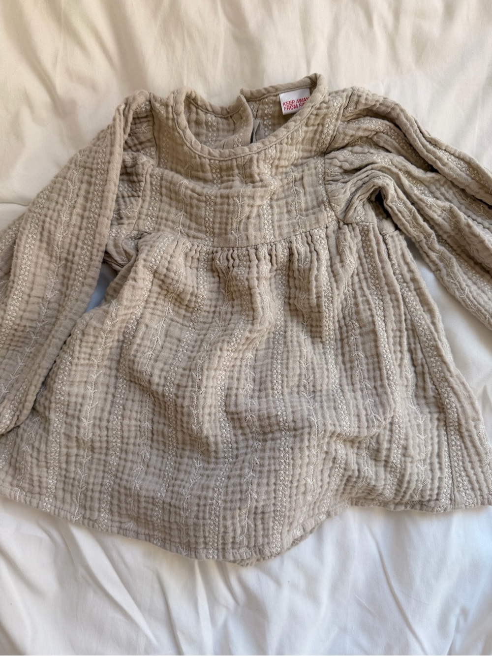 Zara Cream Textured Long-Sleeve Tunic Top